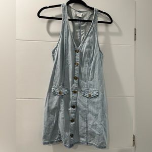 Vest Mini Dress in Light Wash Denim Button-up with Racer Back